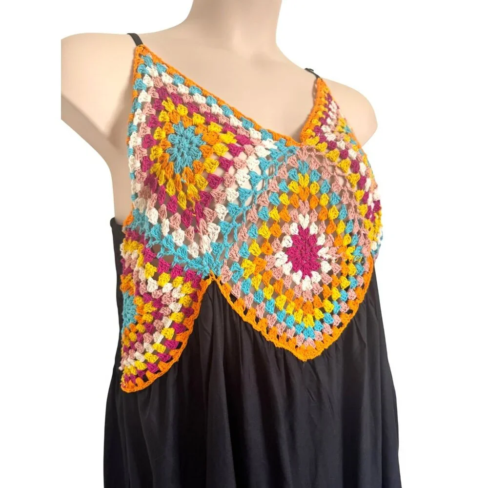 Raviya Crochet Swim Cover Up Size 0X Sundress Smocked Stretch Adjustable Straps